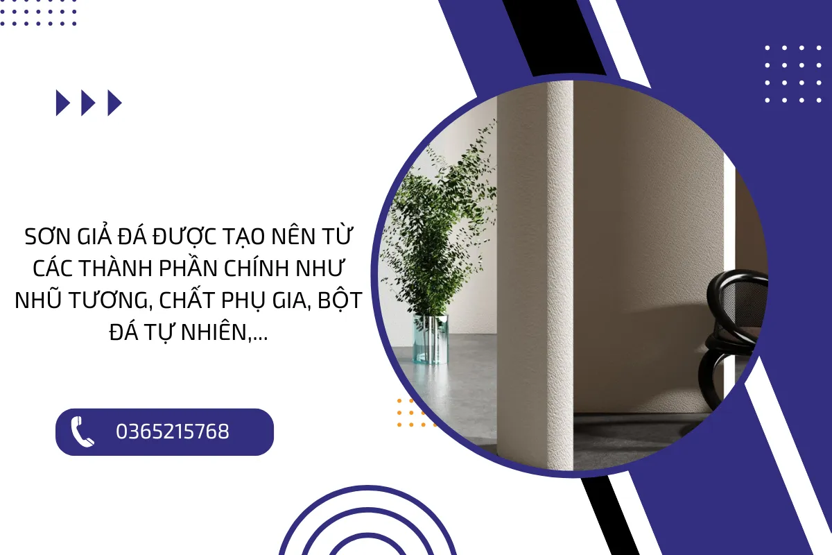 Sơn giả đá được tạo nên từ các thành phần chính như nhũ tương, chất phụ gia, bột đá tự nhiên,...