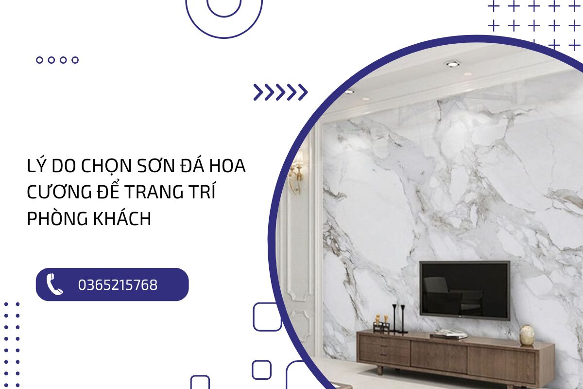 Trang trí phòng khách cùng sơn đá hoa cương với nét sang trọng