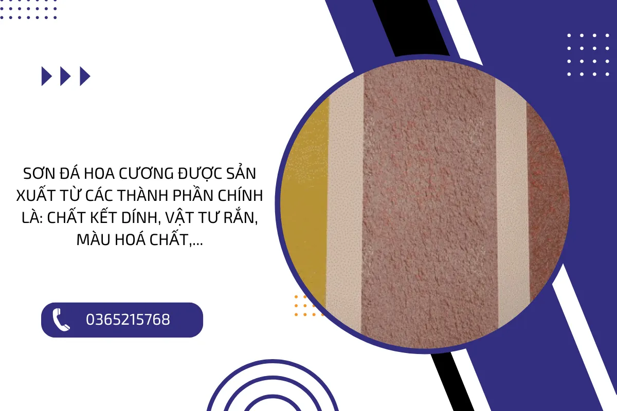 Sơn đá hoa cương được sản xuất từ các thành phần chính là chất kết dính, vật tư rắn, màu hoá chất,...