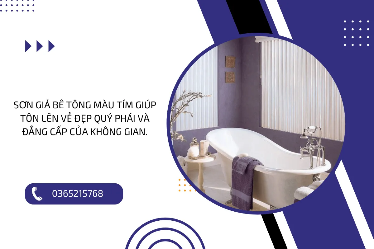 Sơn giả bê tông màu tím giúp tôn lên vẻ đẹp quý phái và đẳng cấp của không gian.