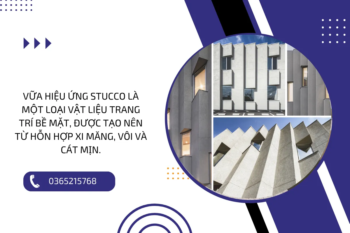 Vữa hiệu ứng Stucco là một loại vật liệu trang trí bề mặt, được tạo nên từ hỗn hợp xi măng, vôi và cát mịn.