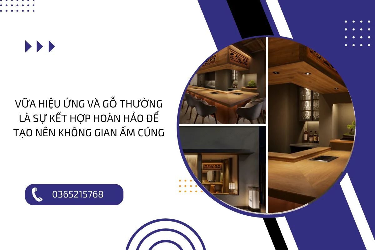 Vữa hiệu ứng và gỗ thường là sự kết hợp hoàn hảo để tạo nên không gian ấm cúng.