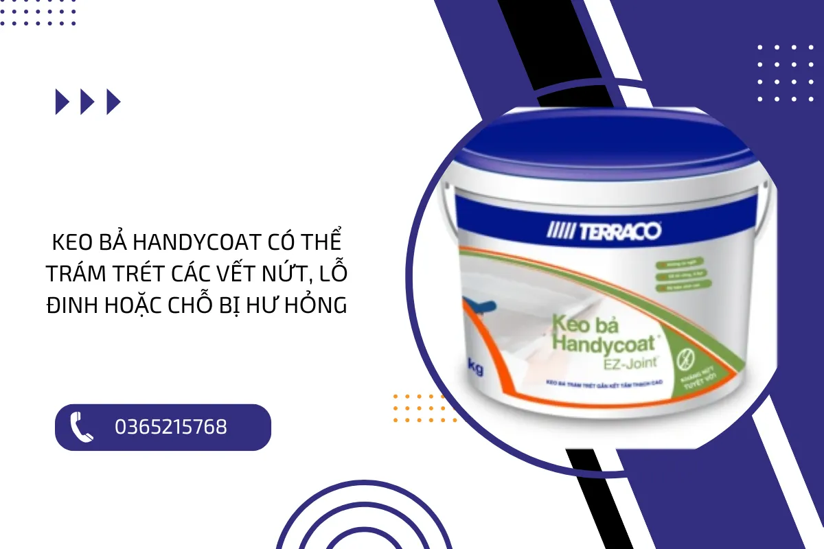 Keo bả Handycoat có thể trám trét các vết nứt, lỗ đinh hoặc chỗ bị hư hỏng