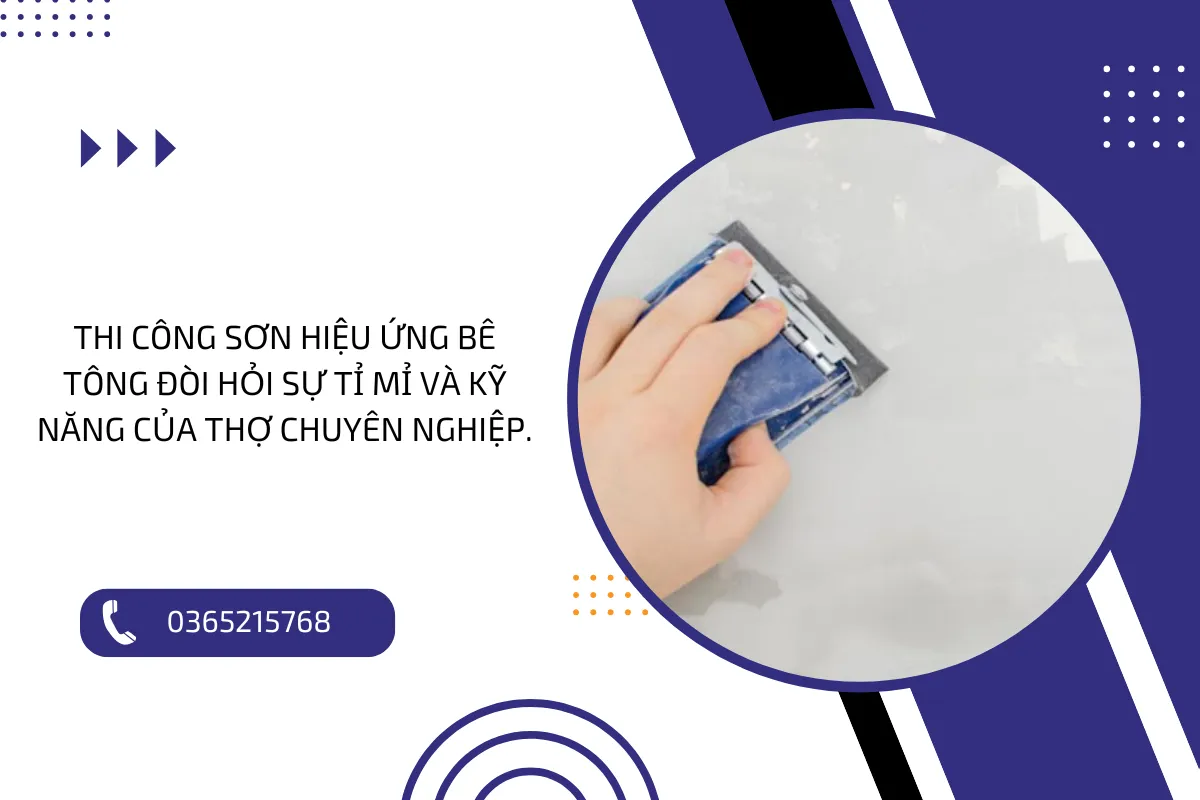 Thi công sơn hiệu ứng bê tông đòi hỏi sự tỉ mỉ và kỹ năng của thợ chuyên nghiệp.