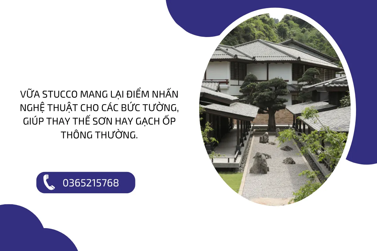 Vữa Stucco mang lại điểm nhấn nghệ thuật cho các bức tường, giúp thay thế sơn hay gạch ốp thông thường.