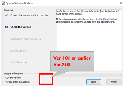 00280265_update Hình ảnh cho biết phiên bản phần mềm hệ thống hiện tại trên Trình cập nhật phần mềm hệ thống