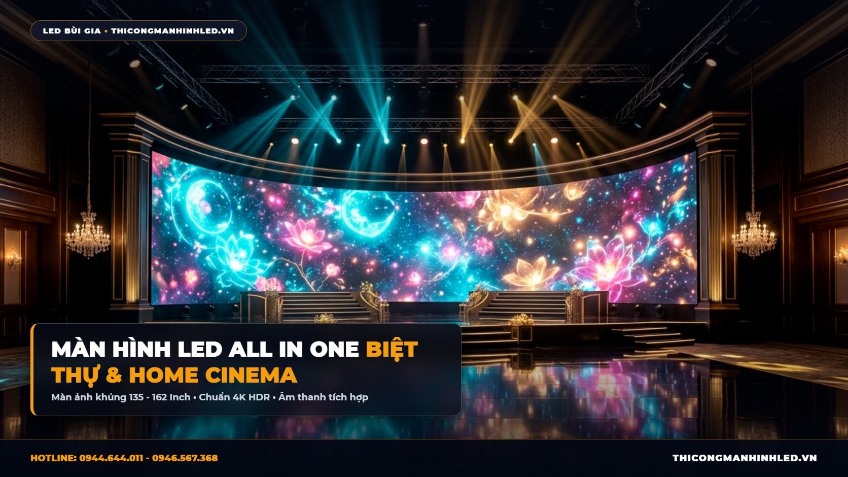 Màn Hình LED All In One Biệt Thự & Home Cinema: Trải Nghiệm Màn Ảnh 135 Inch 4K chính hãng LED Bùi Gia