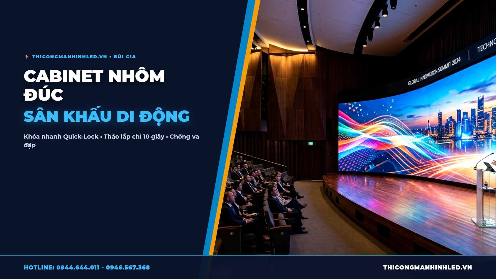 Màn Hình LED Sân Khấu Sự Kiện Di Động: Cabinet Nhôm Đúc Khóa Nhanh 500x500mm chính hãng LED Bùi Gia
