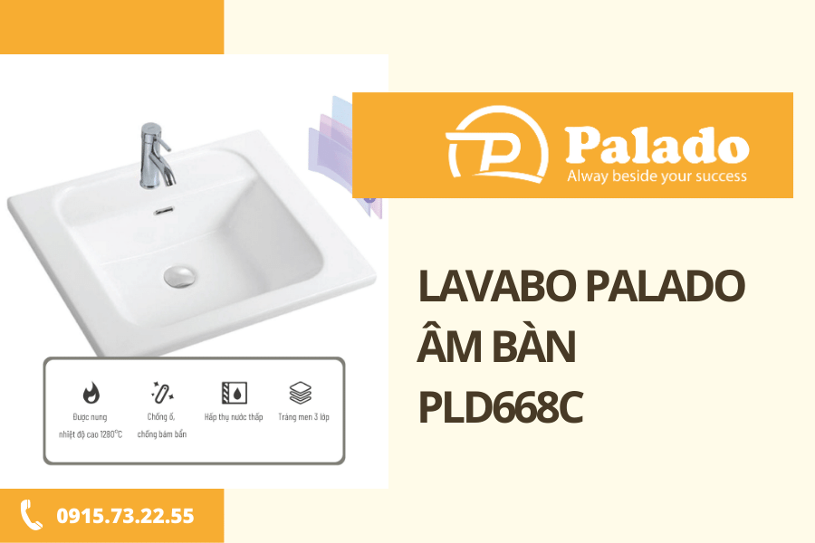 Bộ chậu rửa lavabo âm bàn Palado PLD668C, chất liệu sứ trắng cao cấp