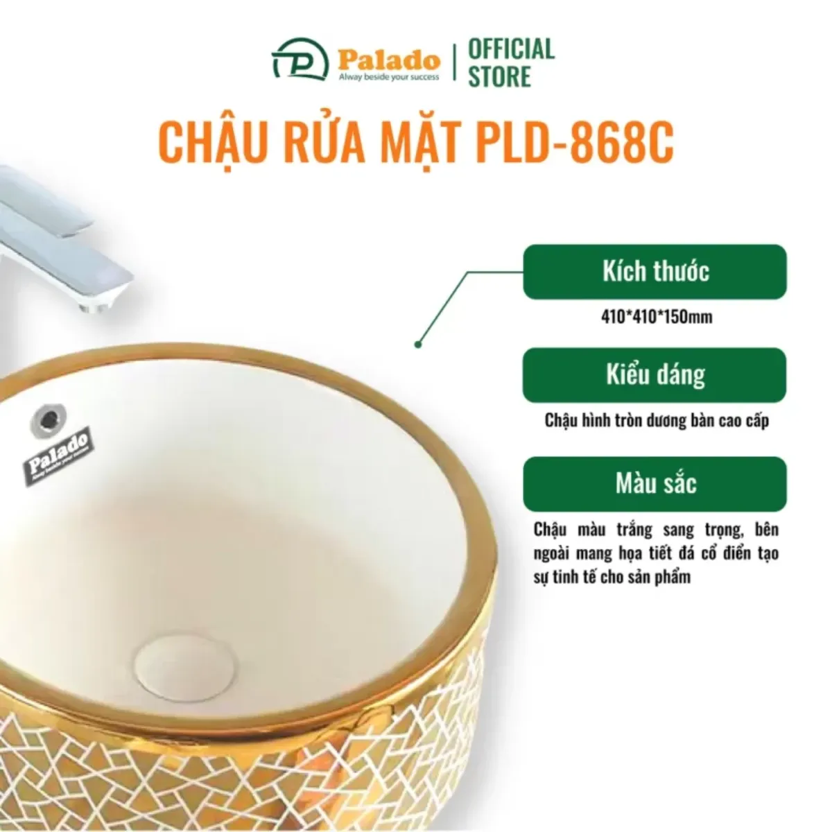 Thông số kỹ thuật cơ bản về bộ chậu rửa lavabo dương bàn Palado PLD868C