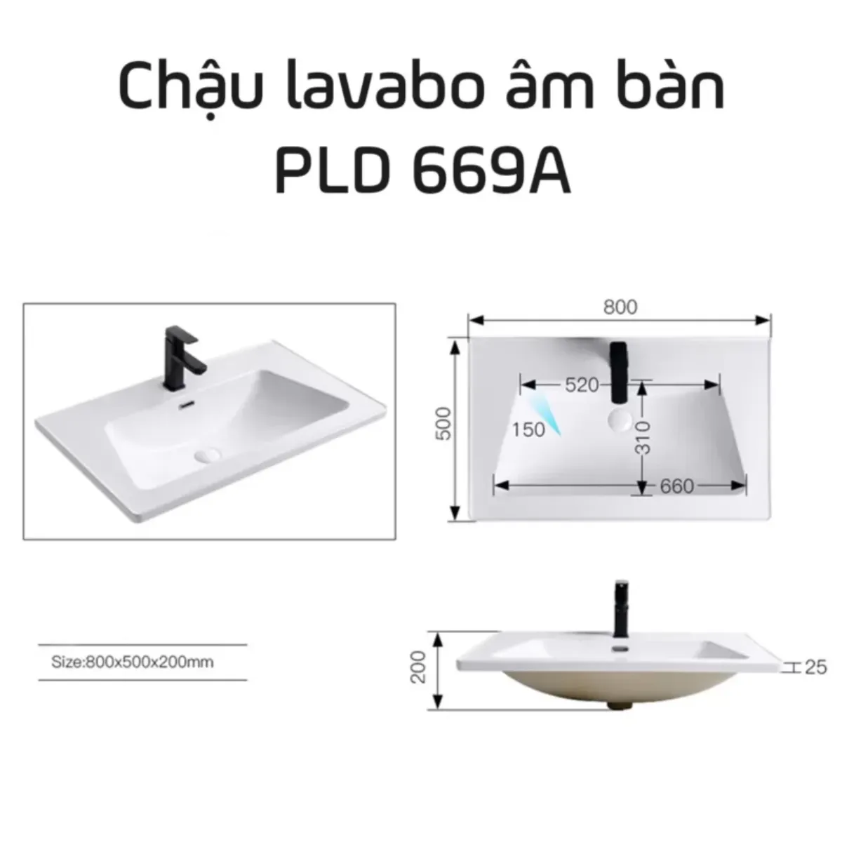 Thông số kỹ thuật cơ bản của chậu rửa Lavabo âm bàn Palado PLD669A