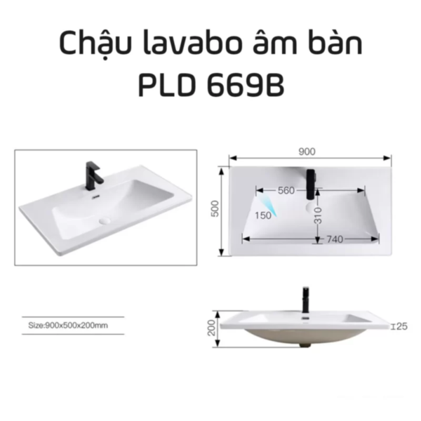 Chậu rửa lavabo âm bàn Palado PLD669B 900 x 500 x 200 mm (4)