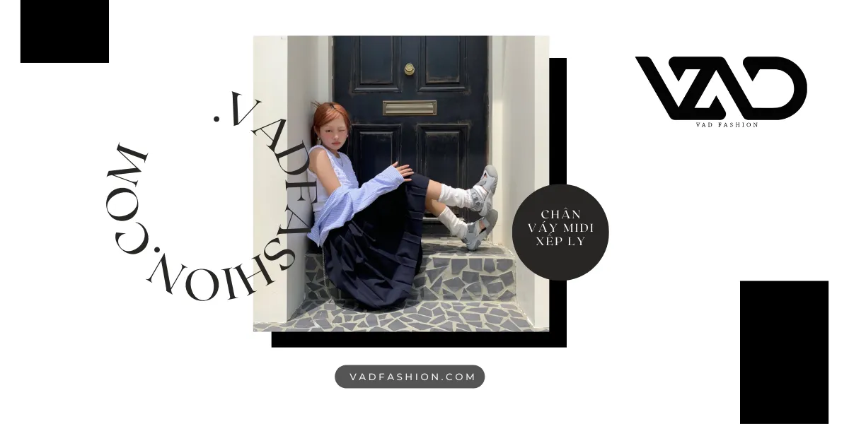 Chân váy midi xếp ly