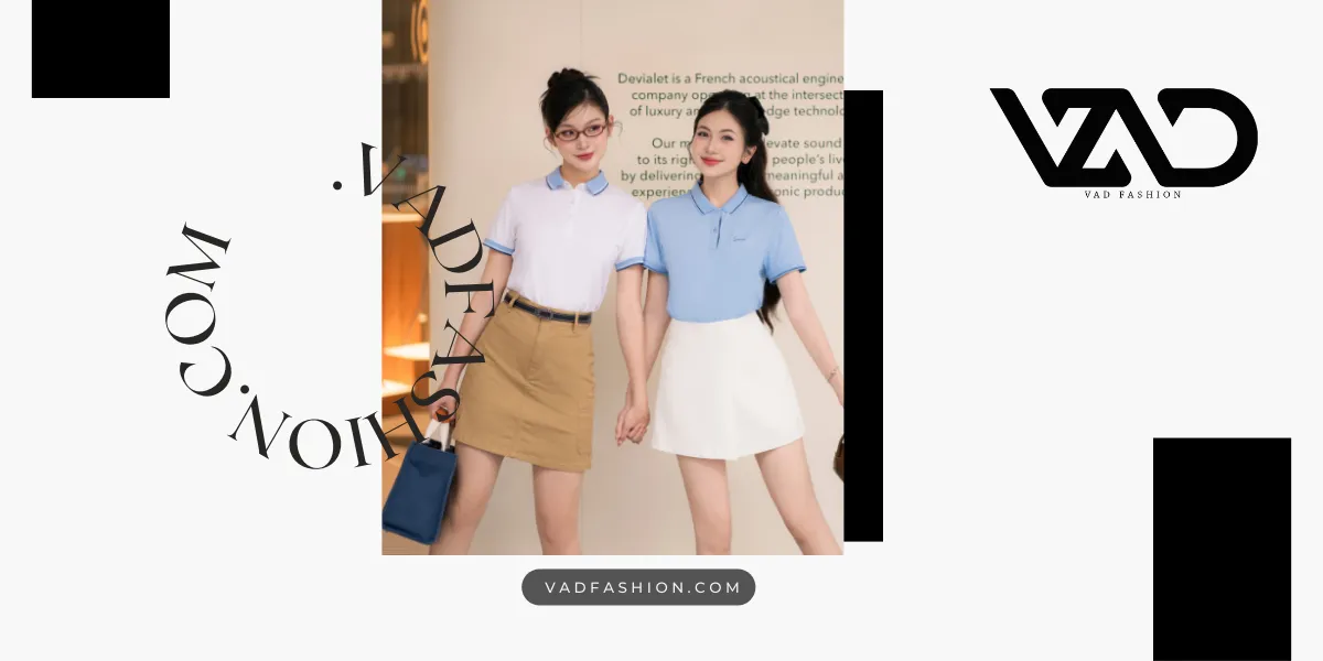 Outfit du lịch Hong Kong khi phối chân váy cùng với áo thun Polo