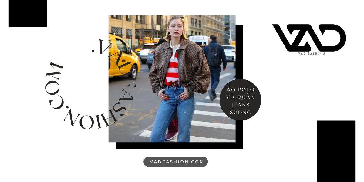 Áo polo kẻ sọc và quần jeans dáng suông barn
