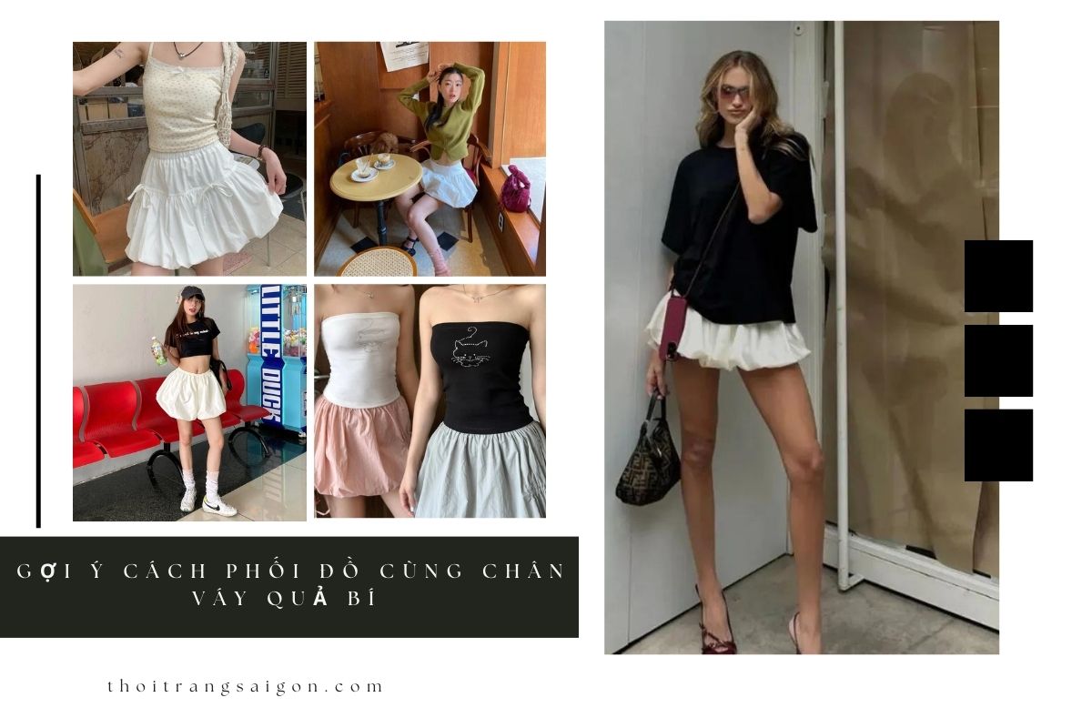 cách phối đồ cùng chân váy quả bí