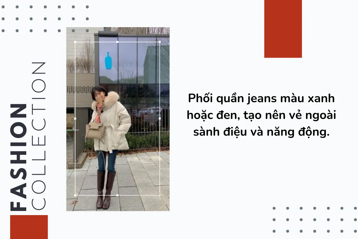 Phối quần jeans màu xanh hoặc đen, tạo nên vẻ ngoài sành điệu và năng động.