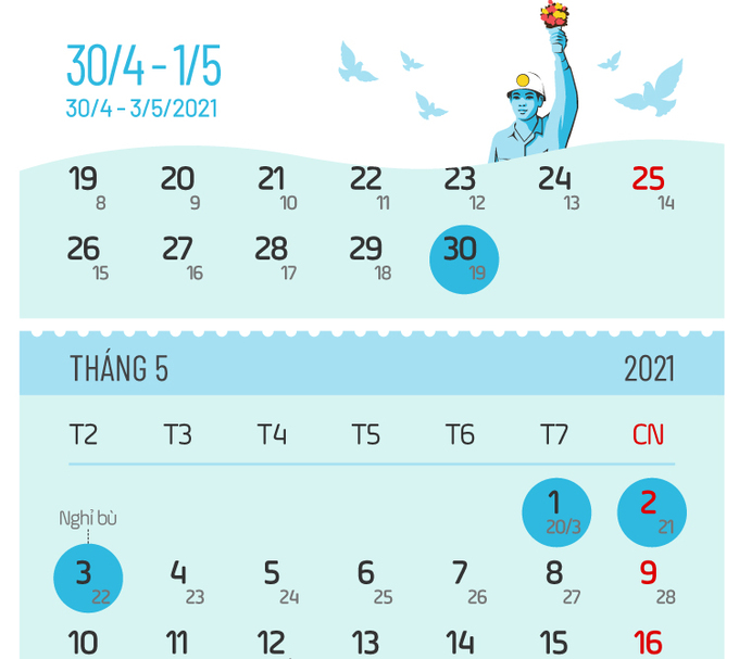 lich nghi le 30 thang 4 va 1 thang 5