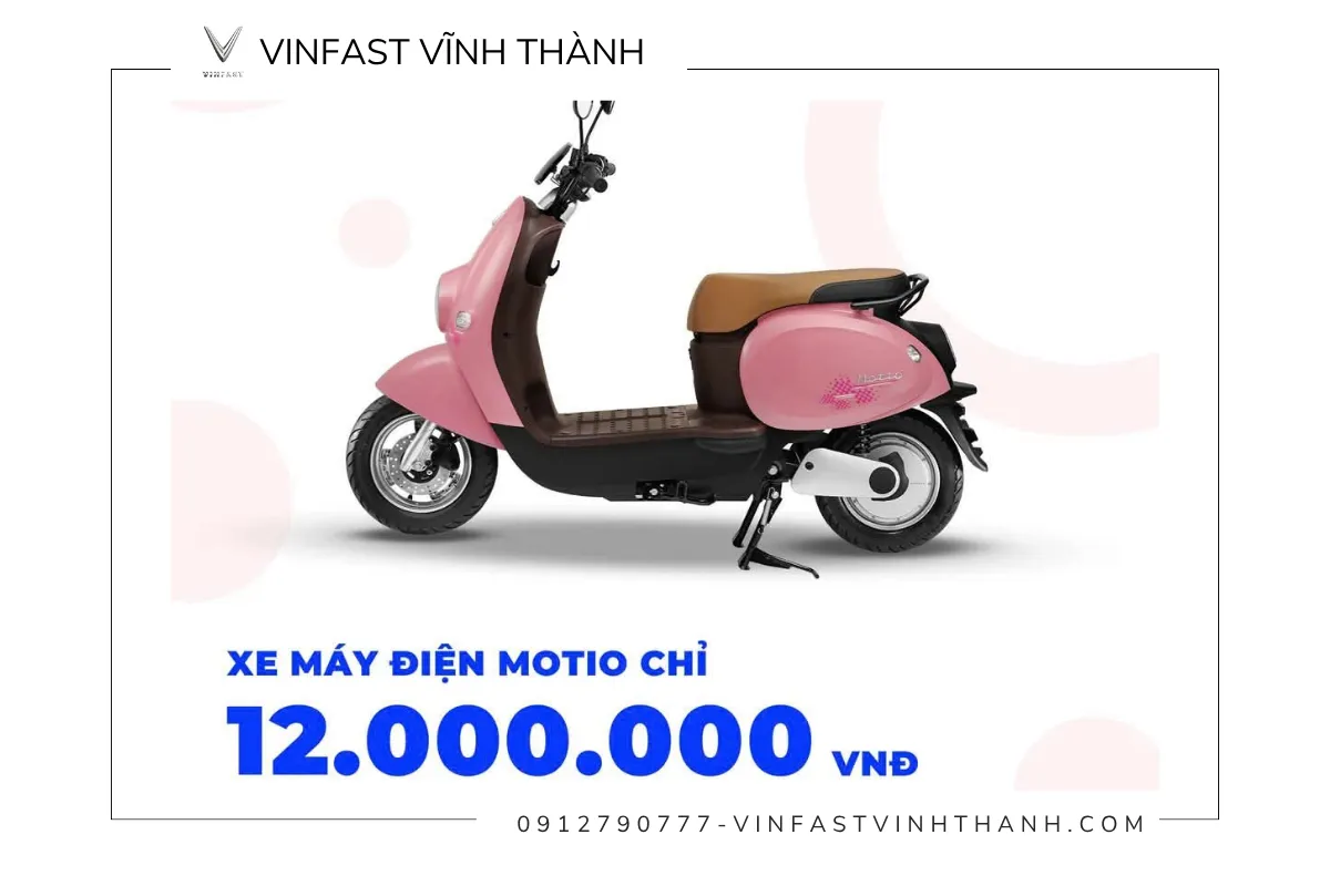Xe máy điện VinFast Motio có mức giá chỉ 12 triệu đồng (đã bao gồm VAT, 01 bộ sạc và ắc quy).
