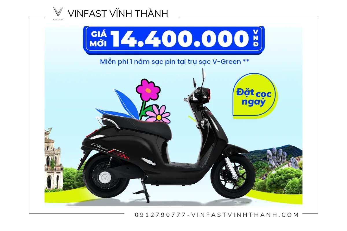 Xe máy điện VinFast Evo Lite NEO giá chỉ 14.400.000 đồng (miễn phí 1 năm sạc pin tại trụ sạc V-Green