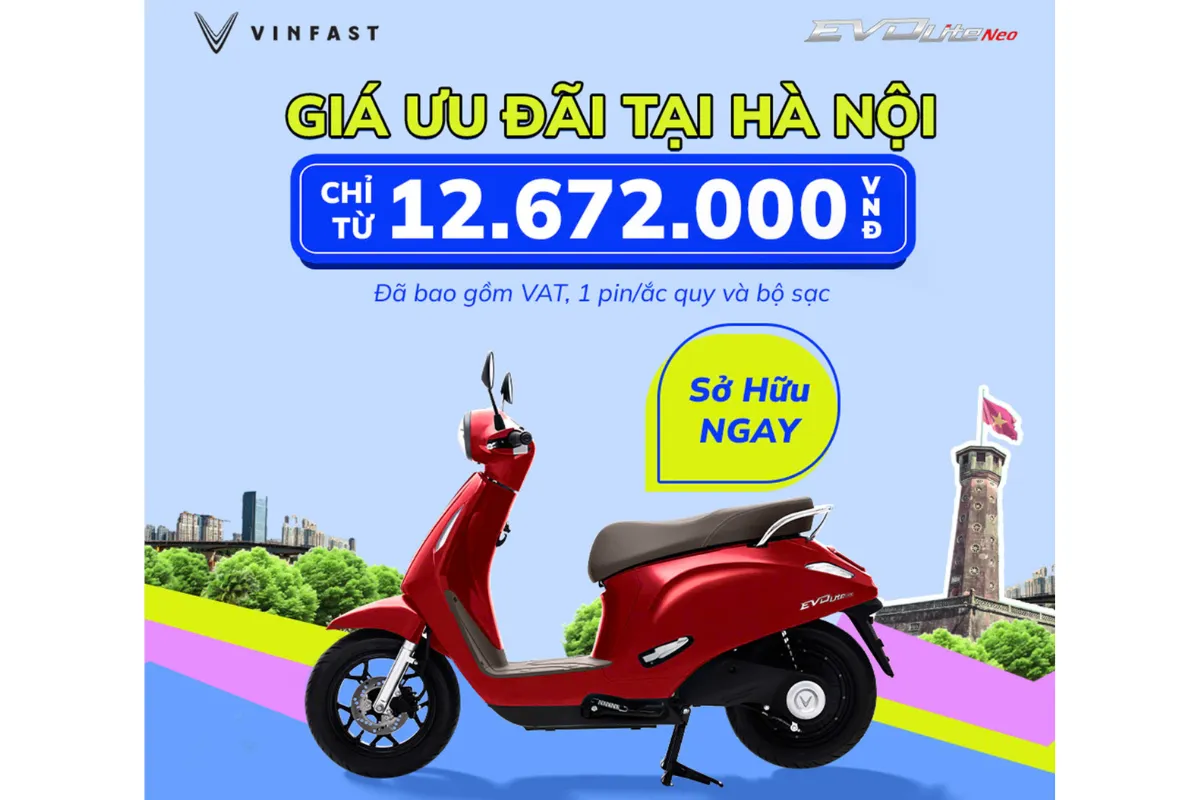 Xe máy điện VinFast Evo Lite Neo có giá chỉ từ 12,672 triệu đồng tại Hà Nội
