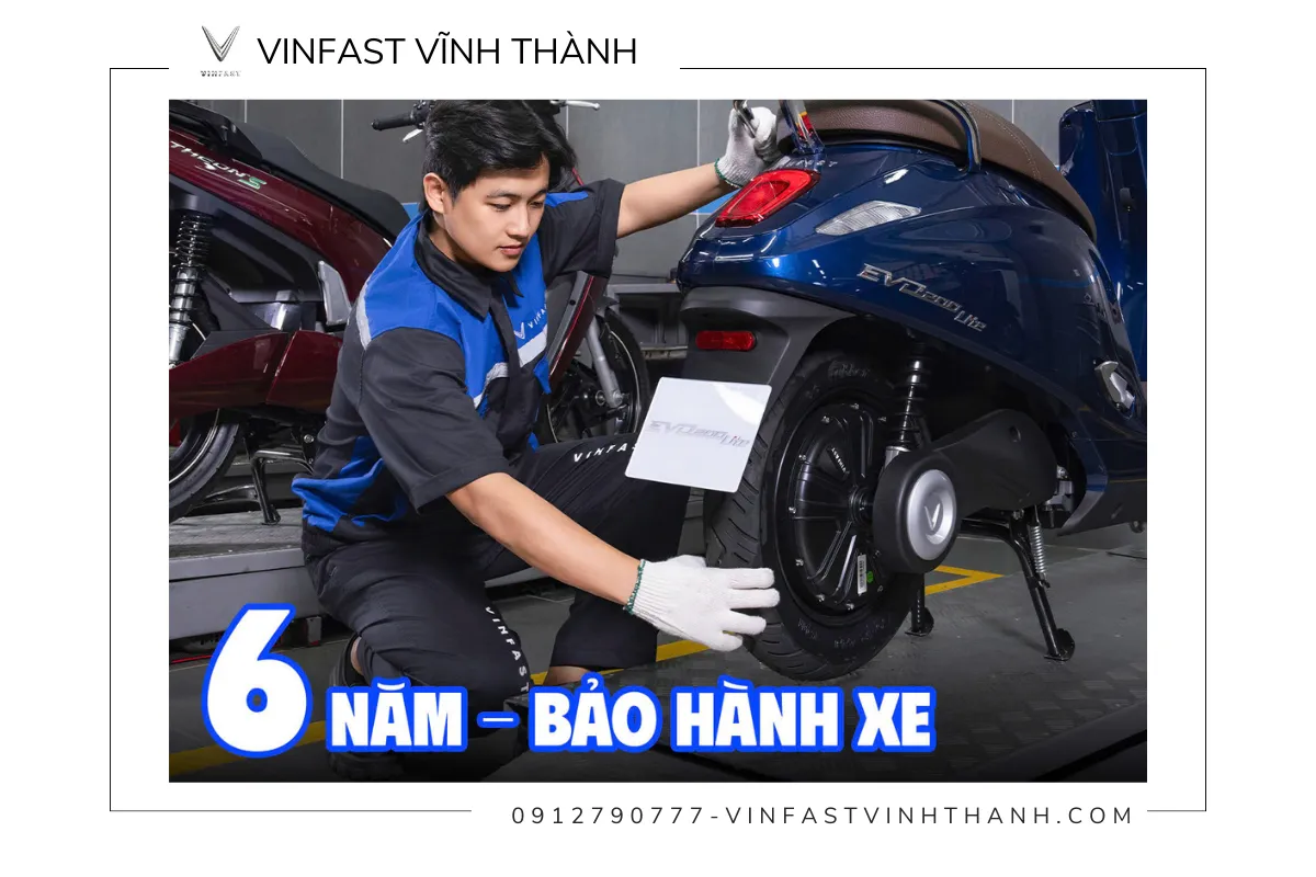 Chính sách bảo hành 6 năm cho toàn bộ xe và 8 năm cho pin xe máy điện VinFast