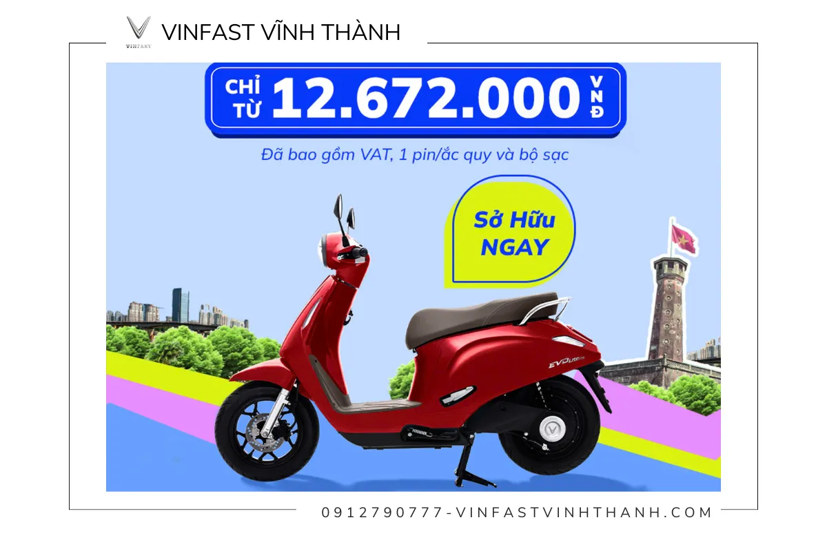 Xe máy điện Evo Lite Neo có mức giá ưu đãi chỉ từ 12,672 triệu đồng, rất thích hợp cho học sinh