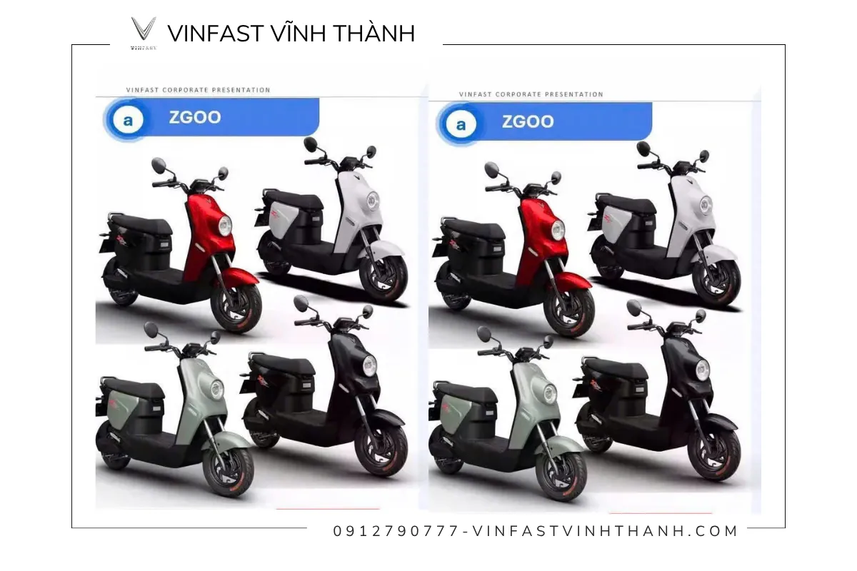 VinFast Zgoo mang đến cho người dùng bốn tùy chọn gồm Trắng Ngọc Trai, Đỏ, Xanh Oliu và Đen Bóng