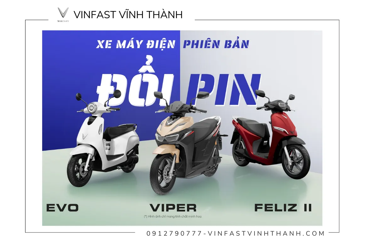Bộ ba xe máy điện VinFast đổi pin đầu tiên, bao gồm Evo, Feliz II và Viper