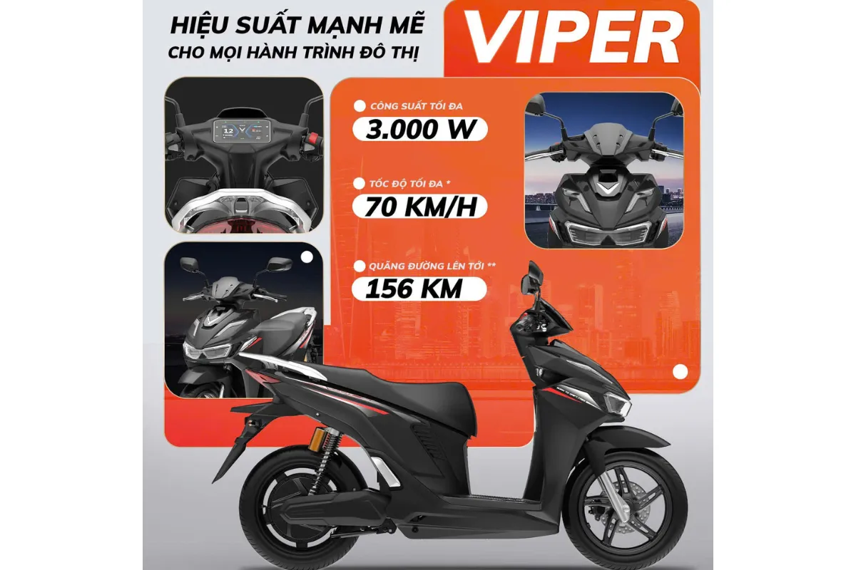 Xe máy điện VinFast Viper sở hữu hiệu suất vận hành mạnh mẽ