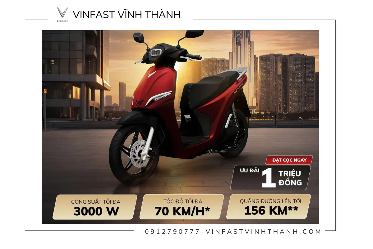 Ưu đãi đặt cọc tặng ngay 1 triệu đồng, giảm trực tiếp 6% giá xe VinFast Feliz II