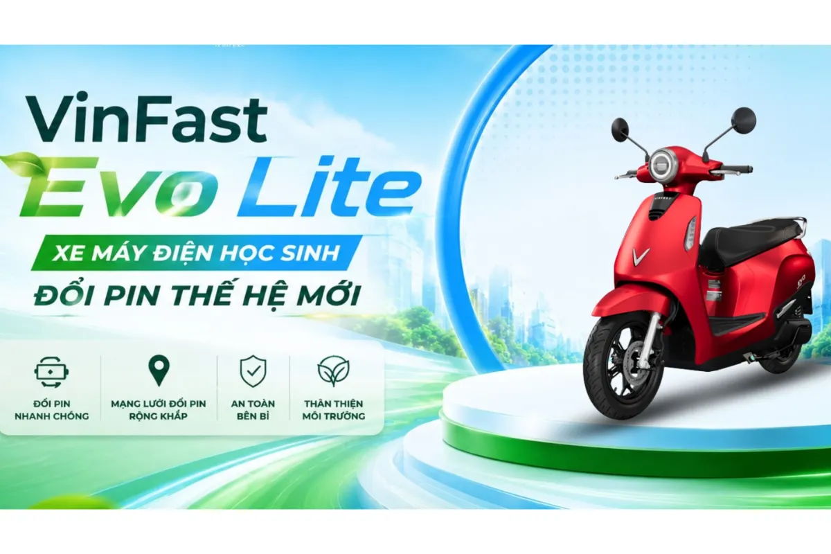VinFast Evo Lite - Xe điện học sinh đẹp, đổi pin nhanh