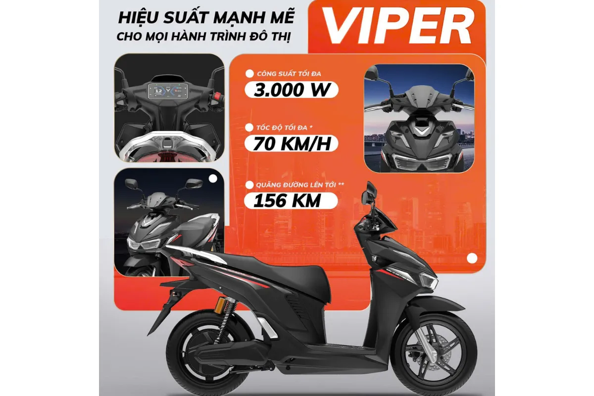 VinFast Viper có thể di chuyển khoảng 156 km khi lắp viên pin thứ hai