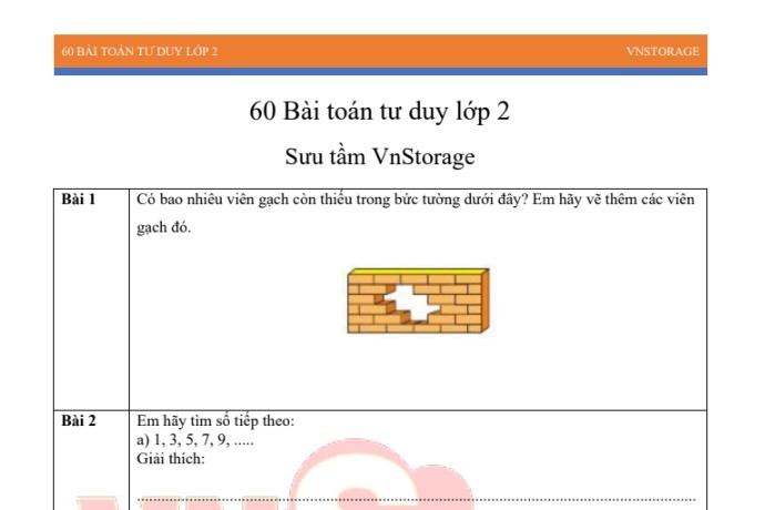 60 bài toán tư duy lớp 2 mới nhất 2023