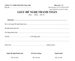 Mẫu giấy đề nghị thanh toán (theo thông tư 133)