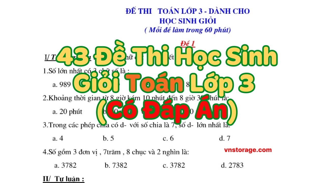 43 Đề thi học sinh giỏi Toán Lớp 3 (Có đáp án)