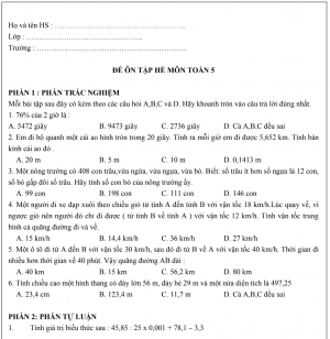 Bộ đề Toán ôn tập hè lớp 5