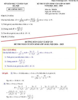 Đề Thi - Đáp án Tuyển Sinh Lớp 10 Hà Nội năm học 2024 - 2025