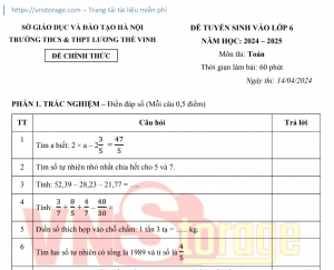 Đề Thi và Đáp Án Môn Toán Tuyển Sinh Lớp 6 Lương Thế Vinh Lần 1 năm học 2024-2025