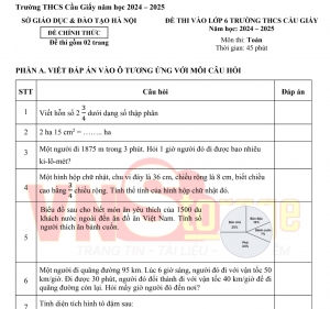 Đề Thi và Đáp Án Môn Toán Tuyển Sinh Lớp 6 THCS Cầu Giấy năm học 2024 - 2025