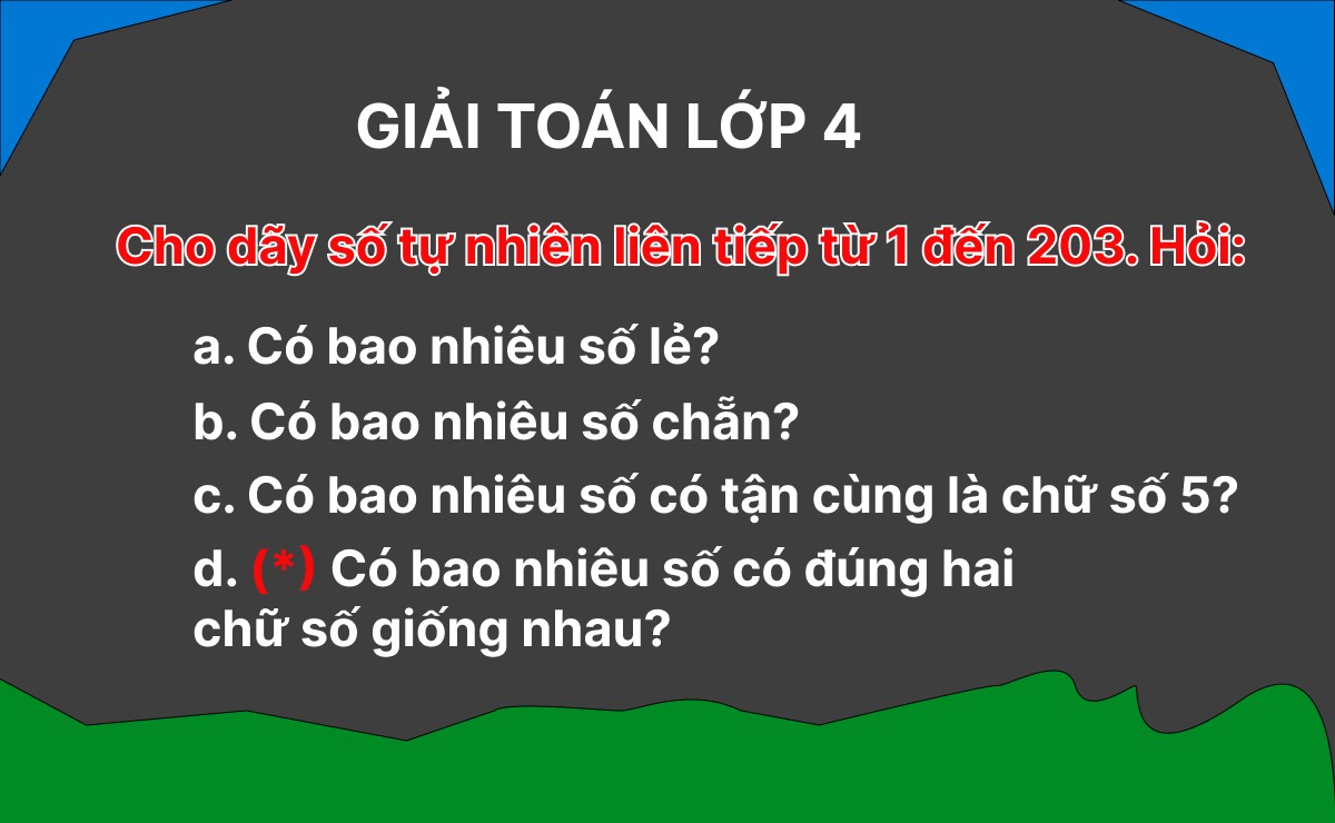 Từ 1 đến 203 có bao nhiêu chữ số chẵn và bao nhiêu chữ số lẻ