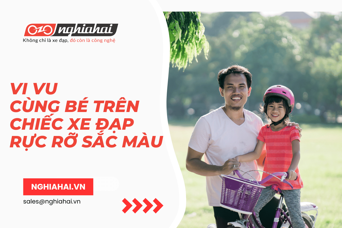 Vi vu cùng bé trên chiếc xe đạp rực rỡ sắc màu