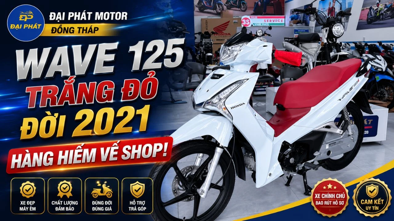 Honda Wave 125 trắng đỏ đời 2021, màu hiếm bất ngờ về Đại Phát Motor