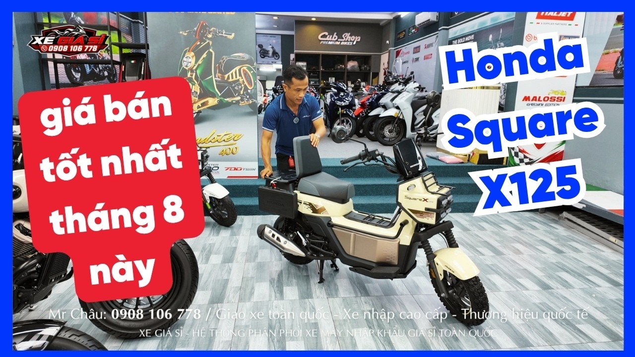 Honda Square X125 giá bán tốt nhất tháng 8  Honda Square X125 đang trở thành một trong những mẫu xe tay ga nhập khẩu gây chú ý nhờ thiết kế hình hộp vuông khác biệt, tư thế ngồi thoải mái và loạt trang bị nổi bật như ABS 2 kênh, phanh đĩa trước sau, Smart Key và động cơ 125cc.