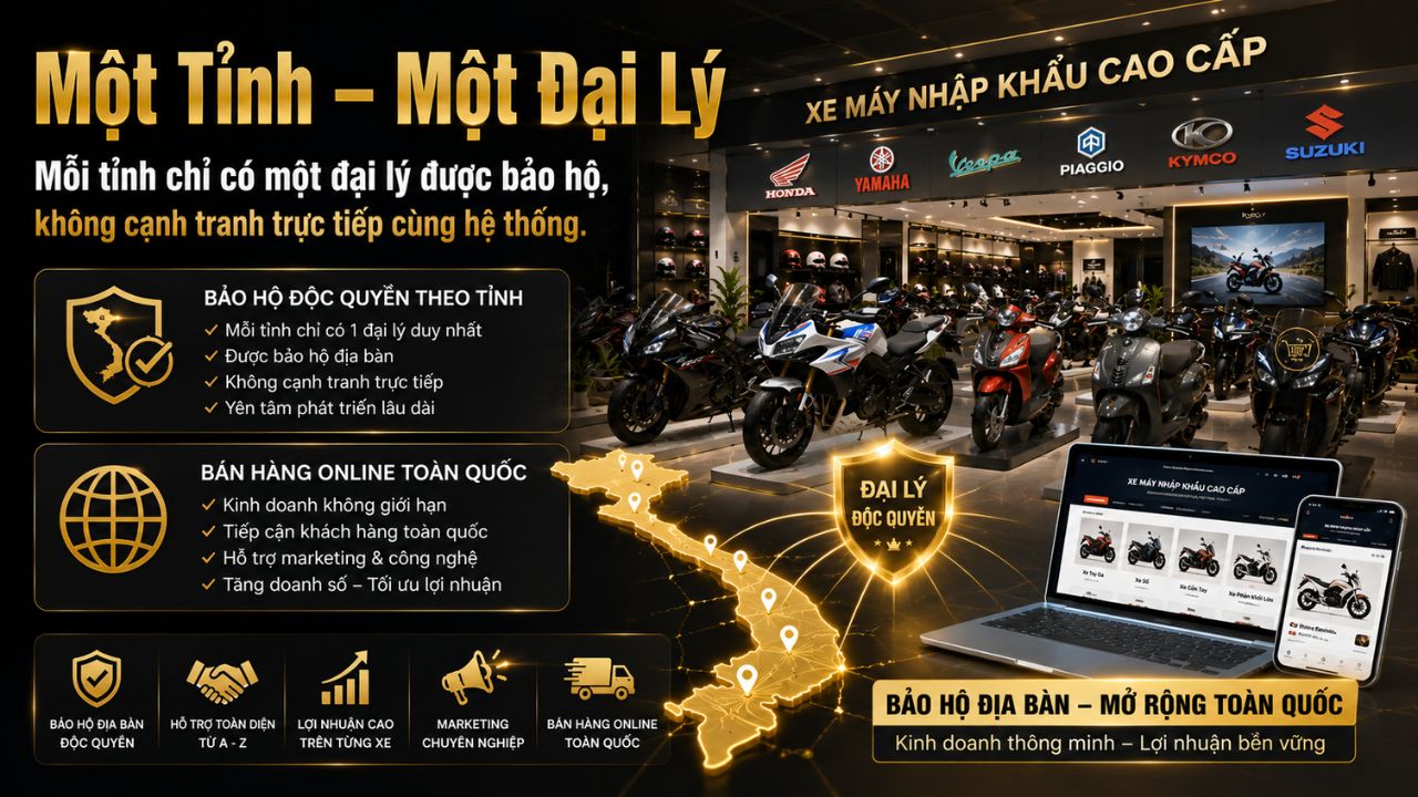 Cơ hội trở thành Đại Lý xe máy nhập khẩu cao cấp 3 Một Tỉnh – Một Đại Lý